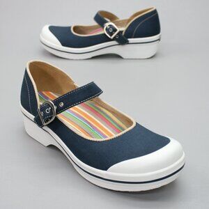 Dansko 40 Ladies (9.5-10) Valerie Canvas Navy Blue Vegan Mary Jane Clogs Shoes